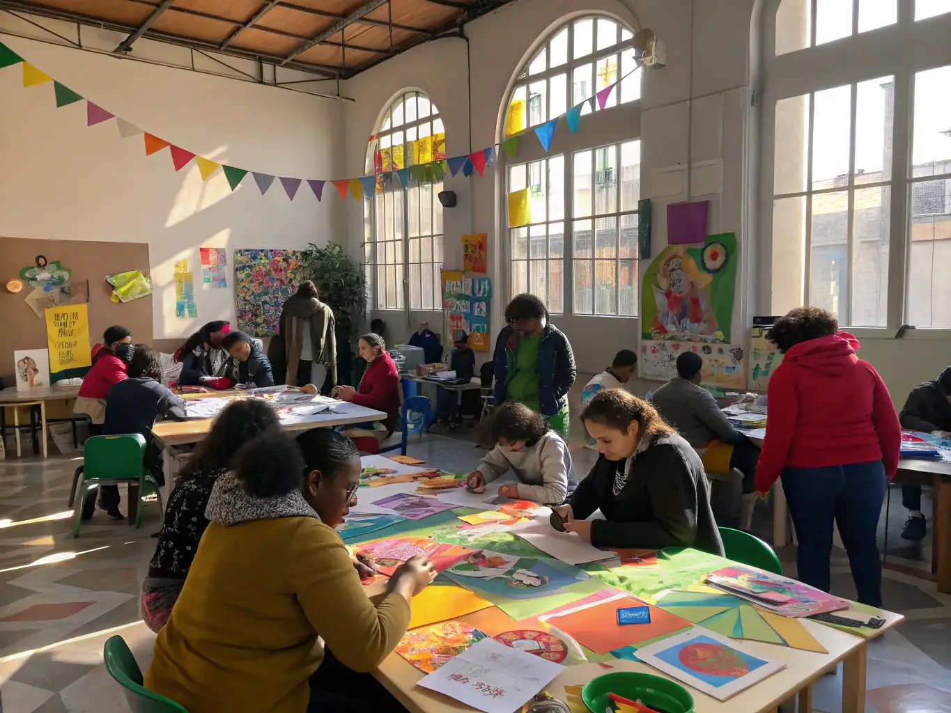 A group of people participating in a community arts workshop, showcasing the organization's commitment to cultural education and community engagement.