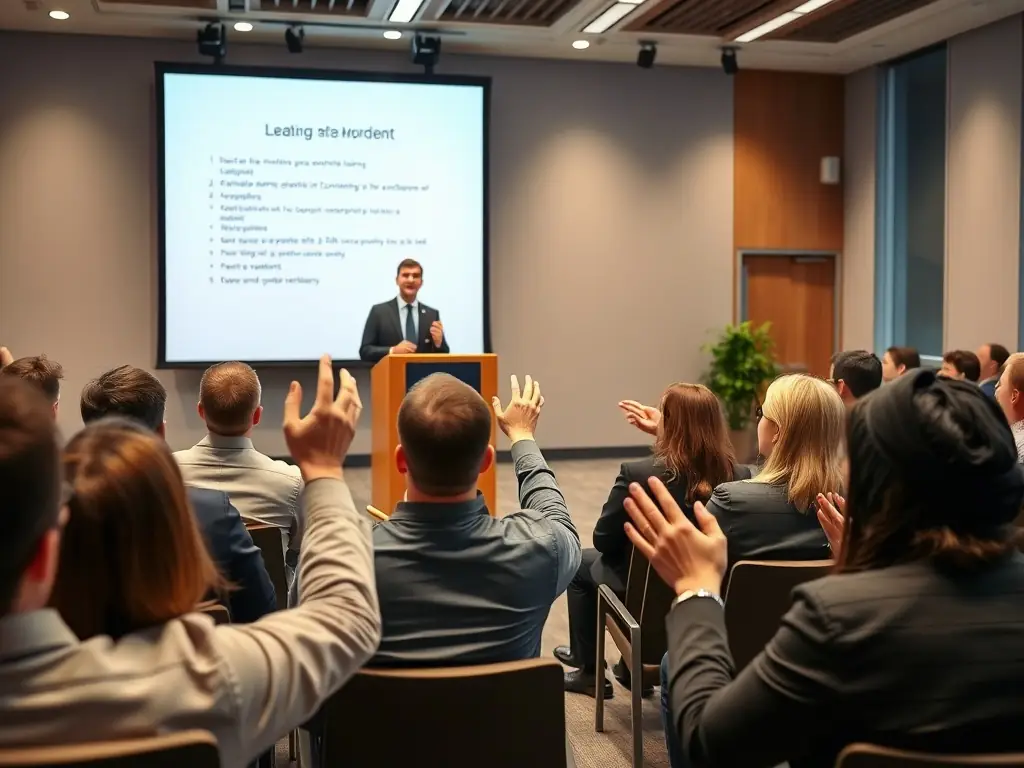 A photograph of a speaker presenting on content production techniques, highlighting the importance of digital media in disseminating artistic content for ASS MES MEUHS STRA.