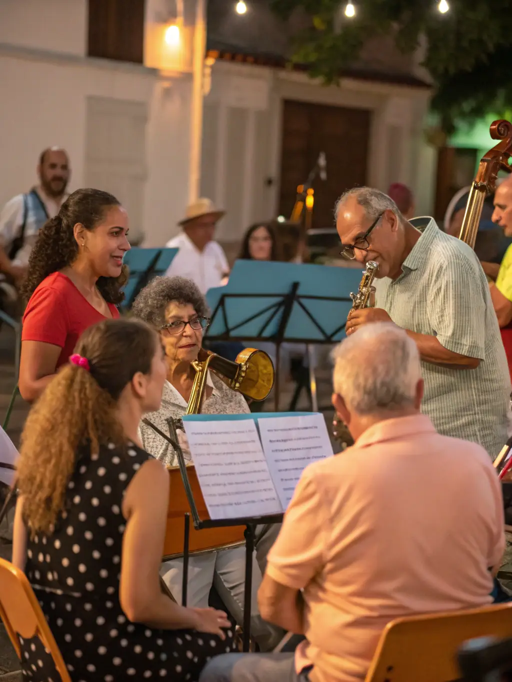 A diverse group of people participating in a community music workshop, highlighting the organization's commitment to accessible cultural experiences.